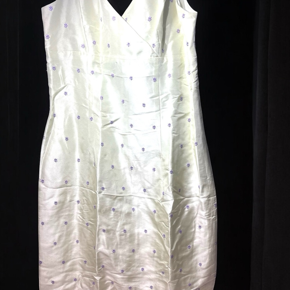 NWT Vintage Ann Taylor silk midi dress,light yellow w purple embroidered flowers